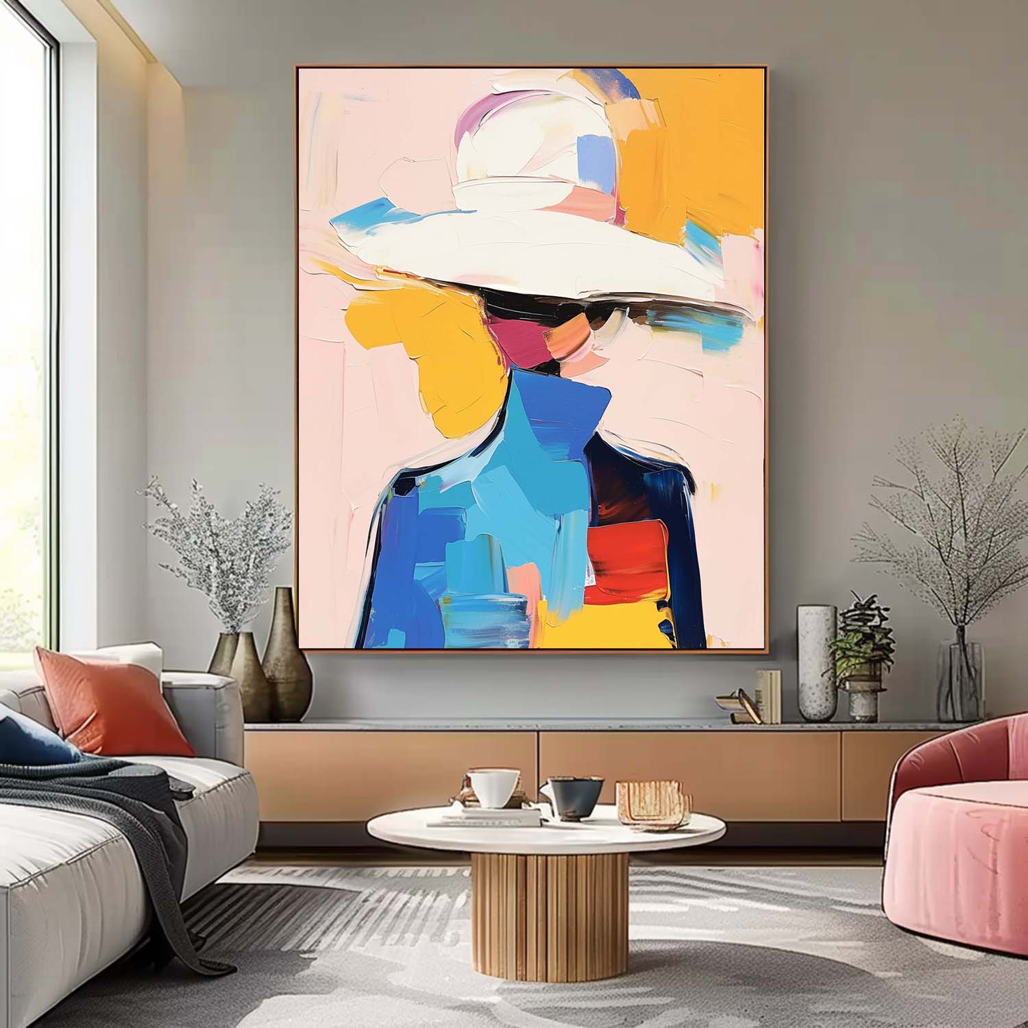 Large Face Figurative Wall Art Bright Colors Texture Portrait Original Painting Canvas For Living Room