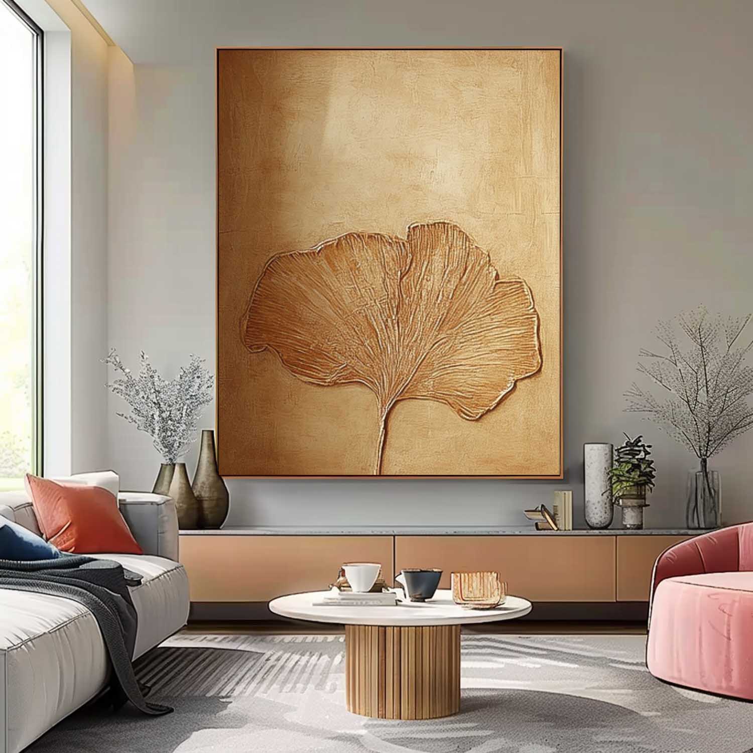 Original Ginkgo Leaf Painting Exquisite Ginkgo Leaf Acrylic Painting Textured Brown Floral Art For Living Room