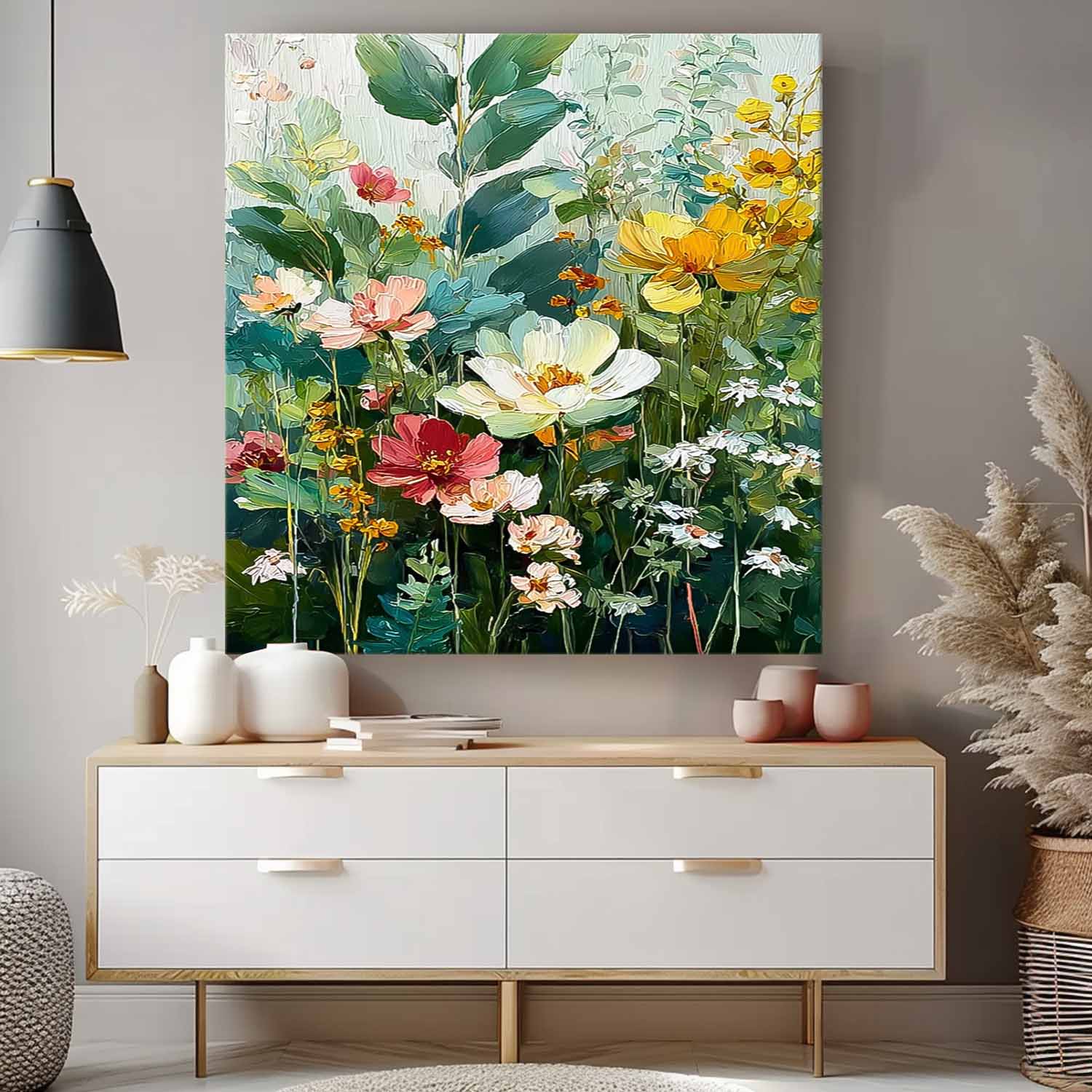 Green Original Artwork Texture Plant Wall Art Large Flower Abstract Oil Painting Canvas Home Decor