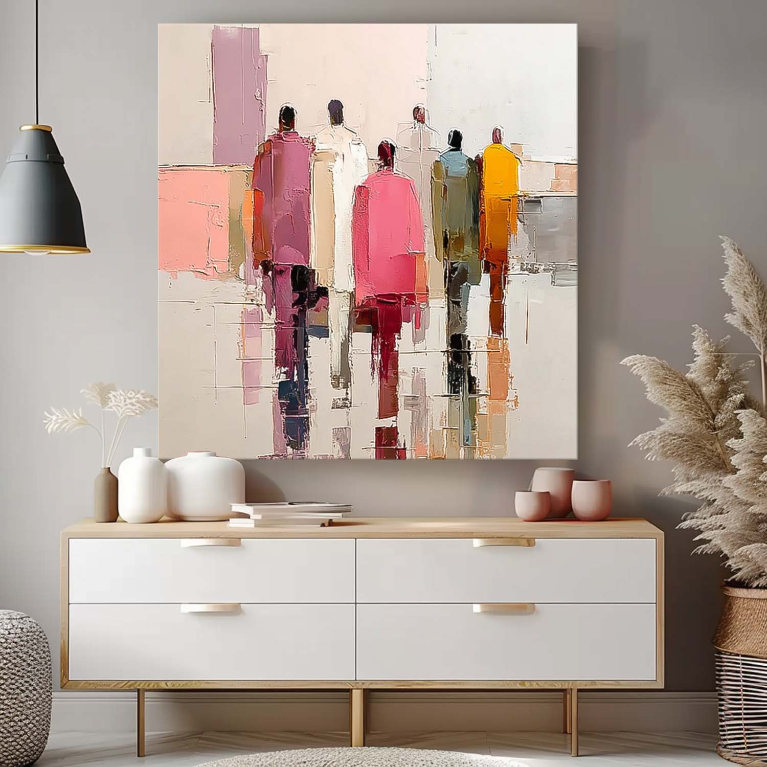 Original Passerby Features Artwork Abstract Figure Painting Canvas Large Multi-person Street Wall Art