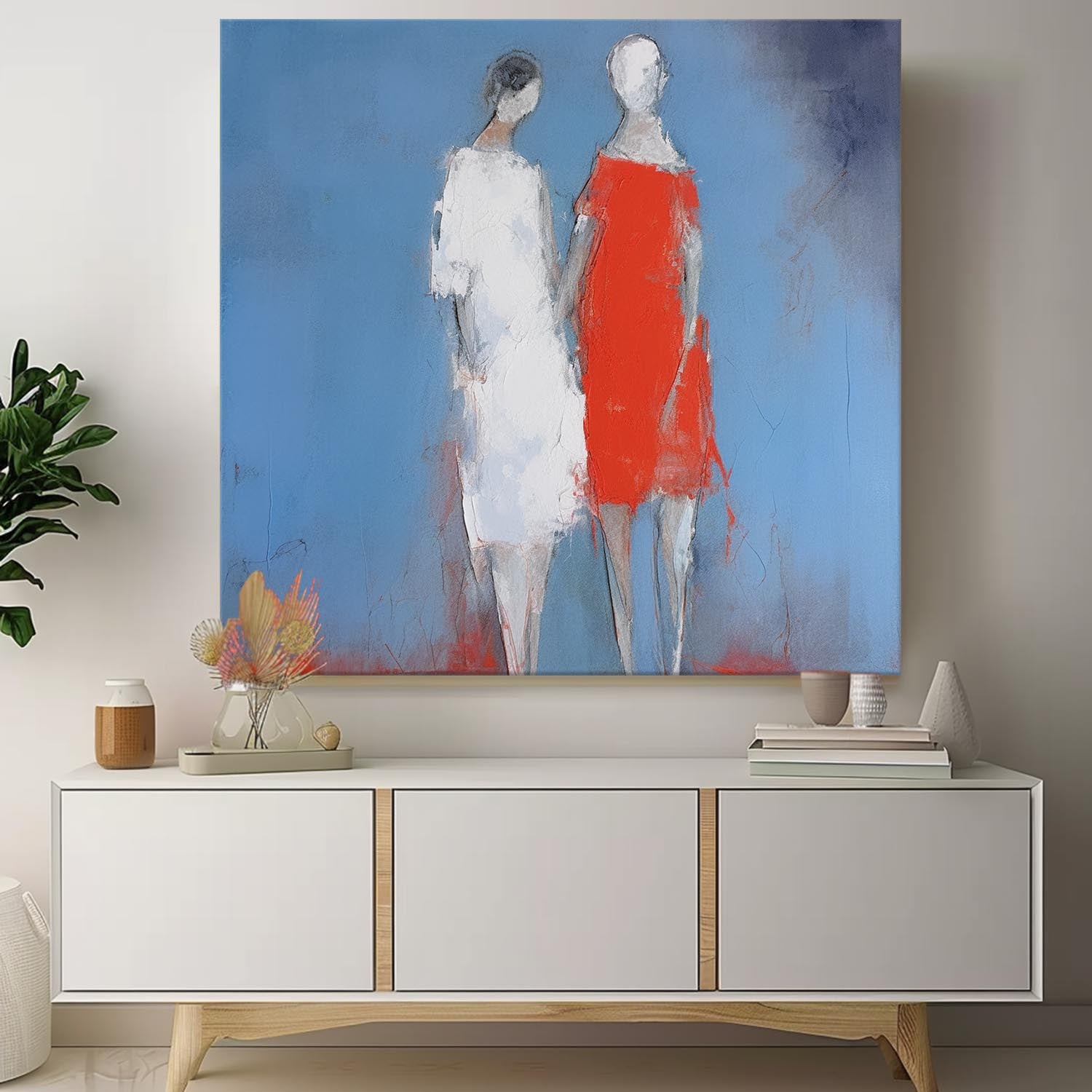Abstract Couple Painting Square Romantic Wall Art Lovers Wall Art Love Couple Art