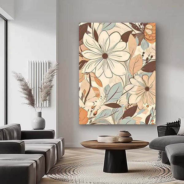 Original Modern Flowers Line Artwork Abstract Hand Painted Oil Painting On Canvas Floral Wall Art Home Decor