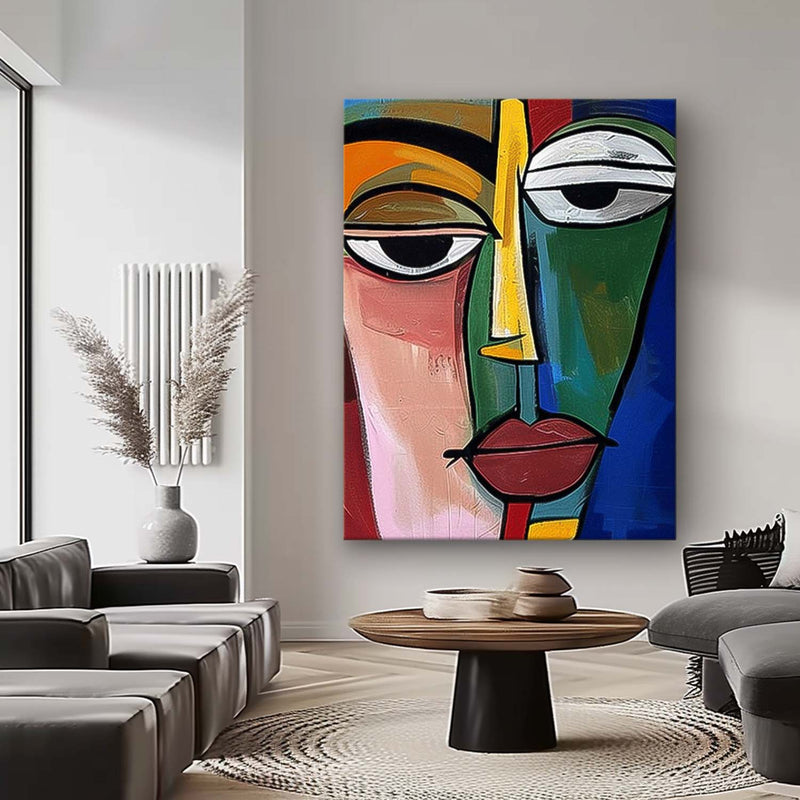 Original Colourful Bold Bright Artwork Expressive Abstract Faces Painting Modern Wall Art Home Decor