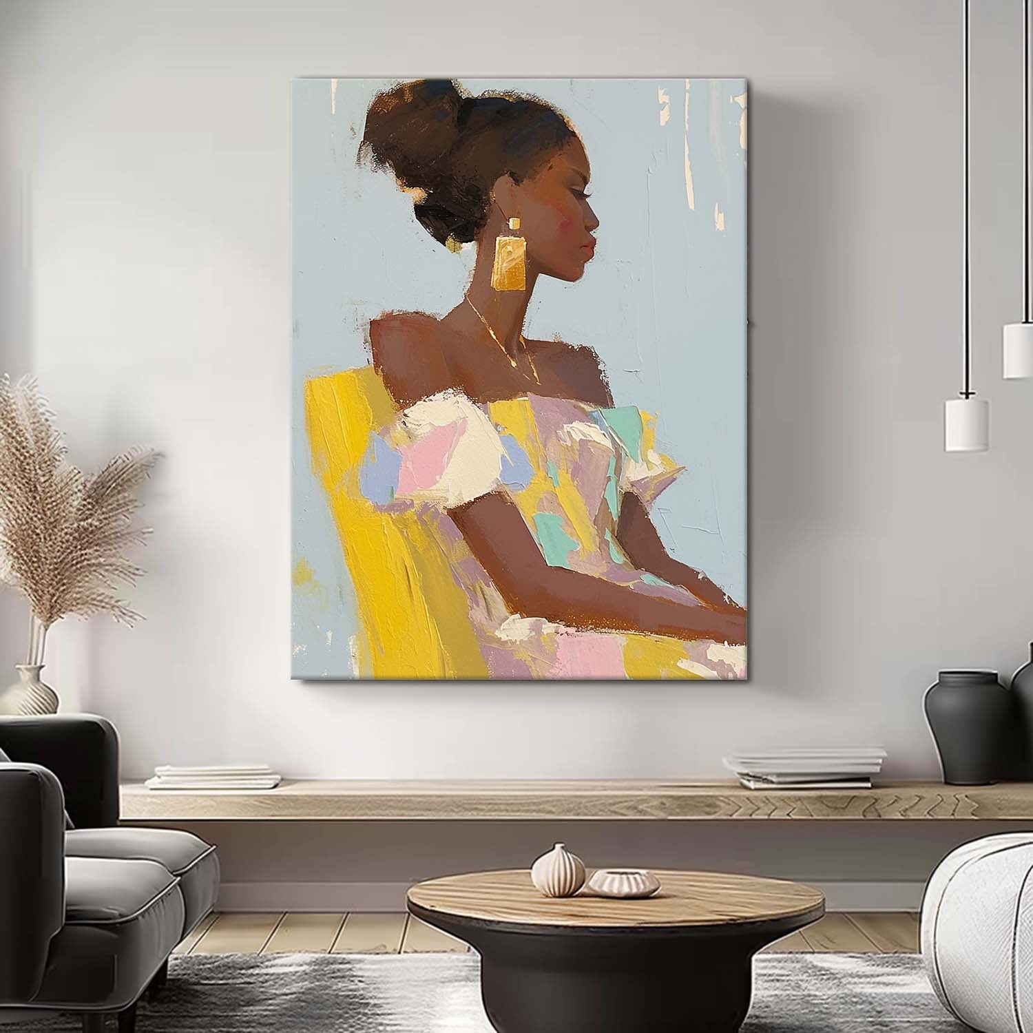 Minimalism Colorful Abstract Artwork Original Elegant Woman Wall Art Vibrant Large Figure Painting Gift