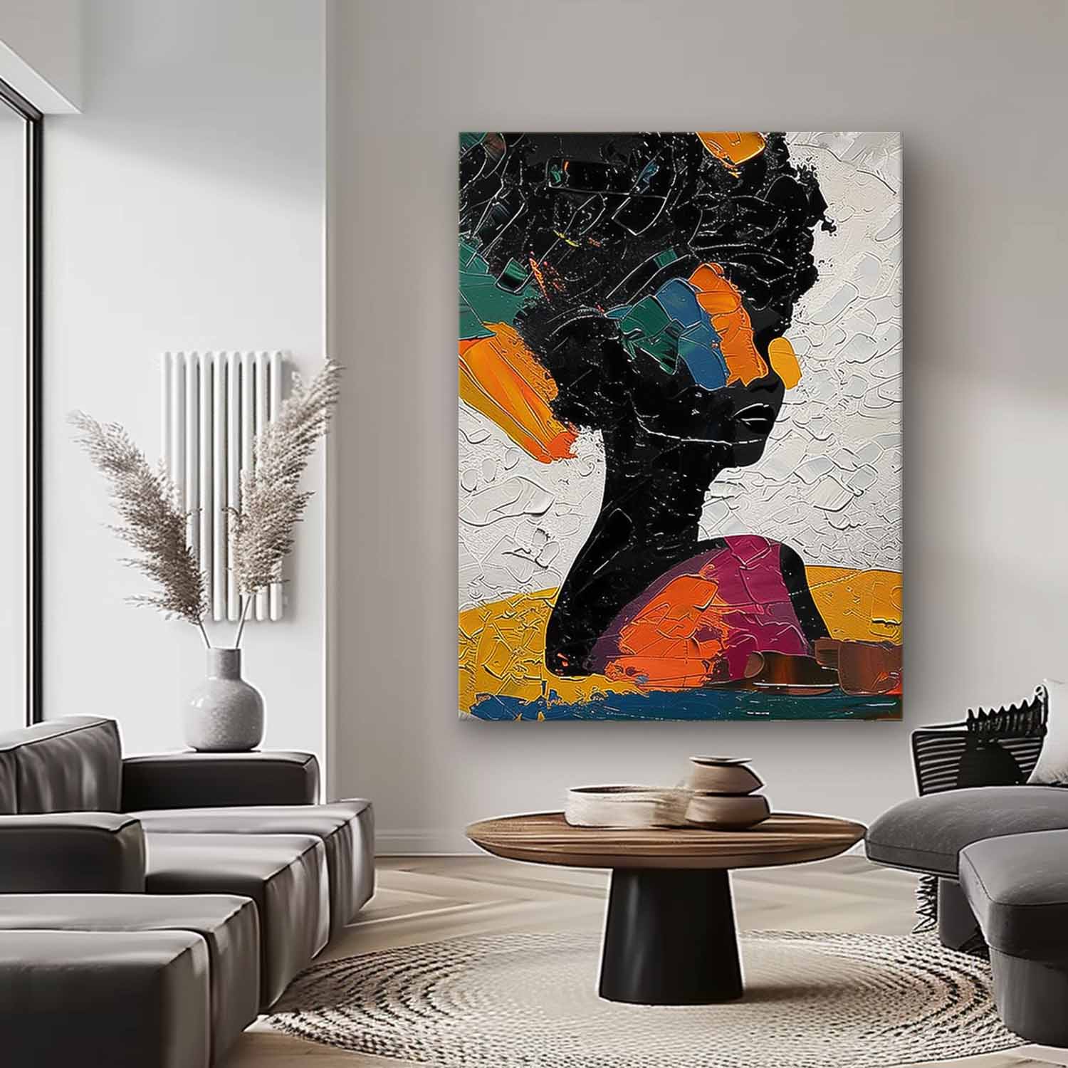 Large Portrait Painting Framed Original Exquisite Lady Wall Art Abstract Color Profile Artwork Home Decor