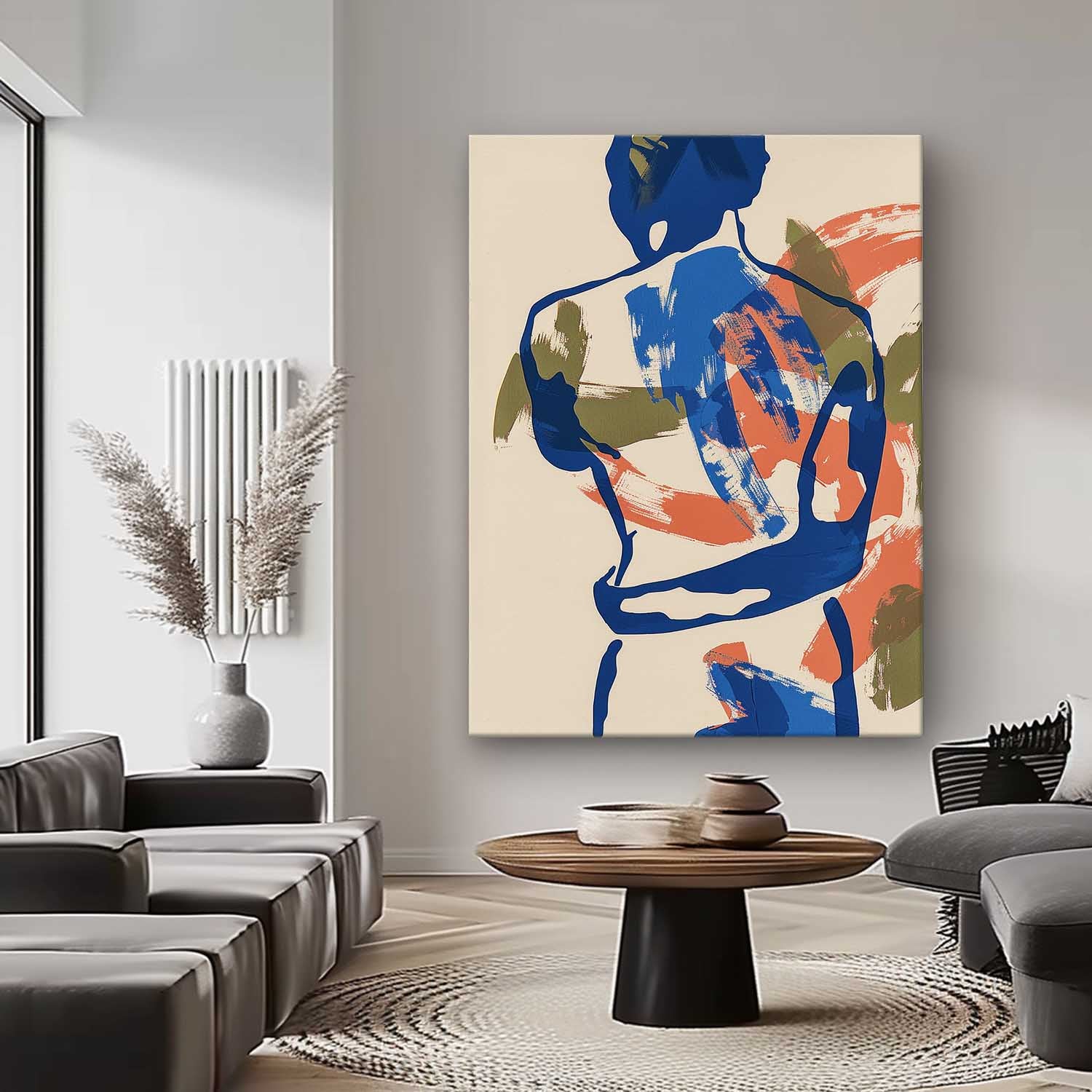 Original Abstract Color Body Line Outline Wall Art Figure Back Contour Acrylic Painting Minimalism Artwork