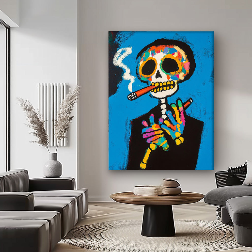 Lovely Skeleton Painting Colorful Original Abstract Wall Art Large Acrylic Painting Framed Unique Home Decor