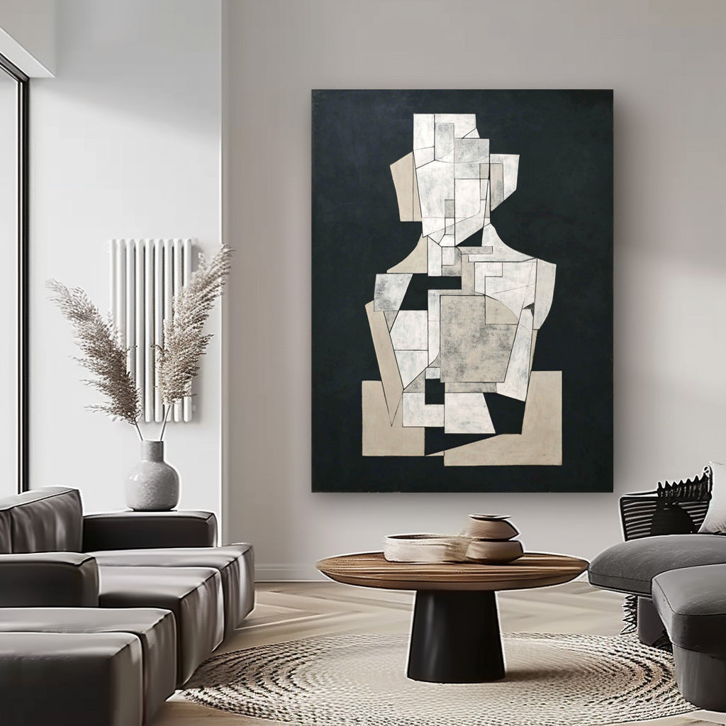 Abstract Geometric Black & White Wall Art Minimalist Modern Canvas Painting For Home Decor Unique Artwork
