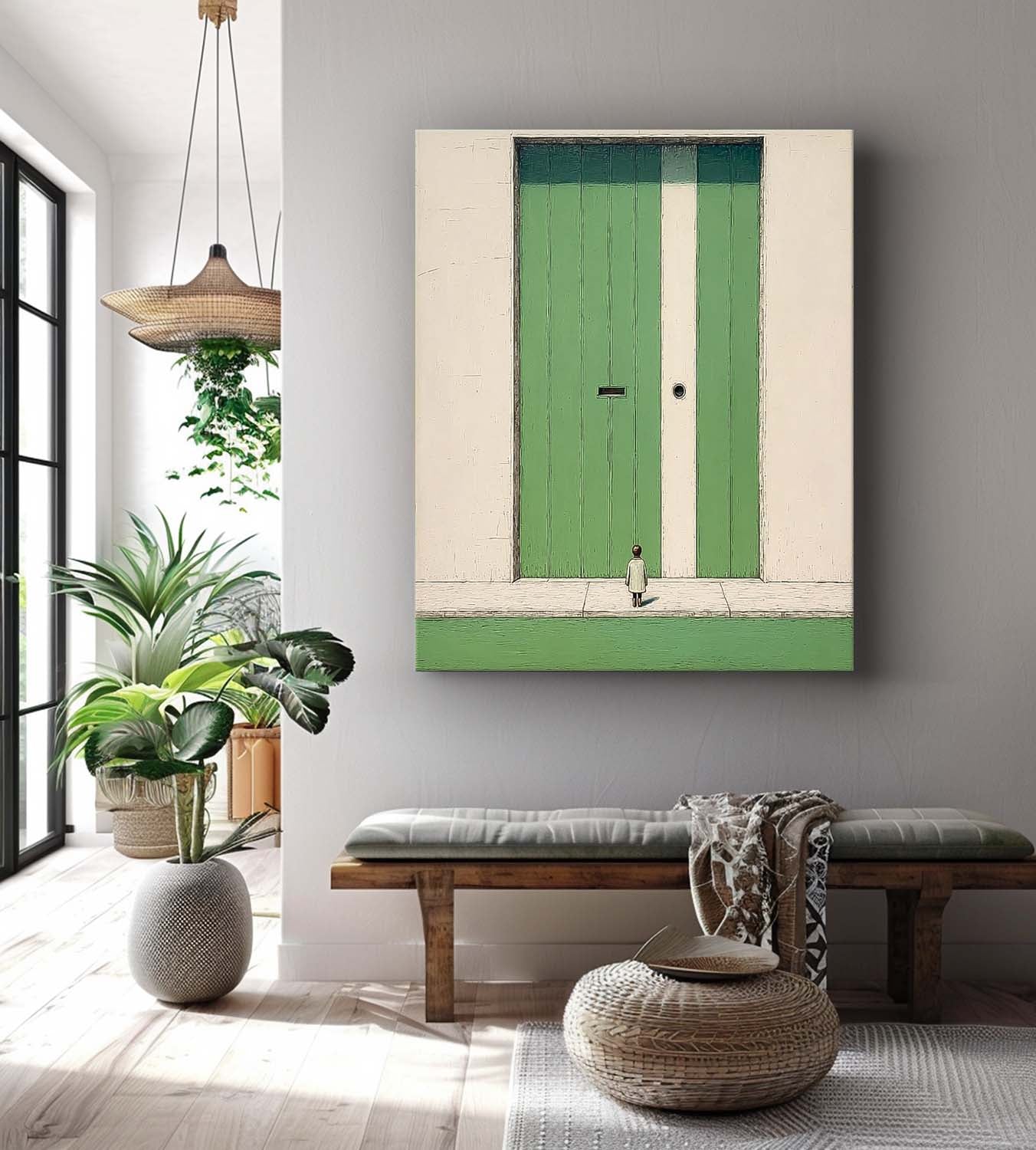 Abstract Acrylic painting Large Architectural Door Painting Framed Original Green Doorway Wall Art