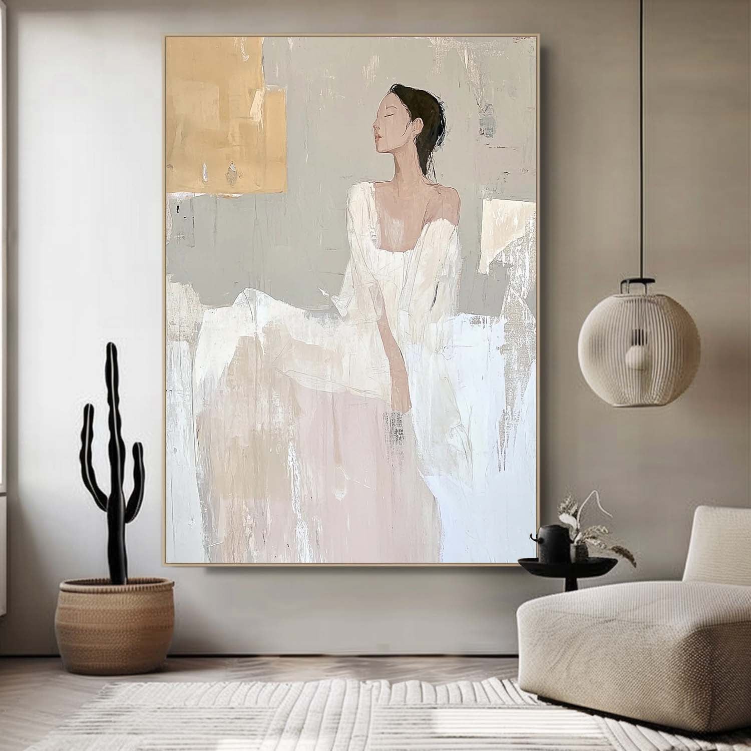 Contemporary Abstract minimalist Neutral Female Painting Large Abstract Woman Wall Art Wall Art For Living Room