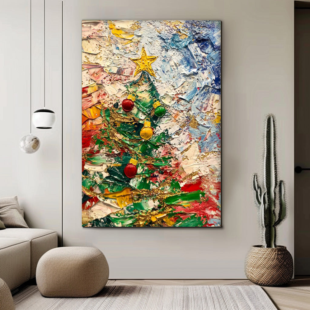 Colorful Acrylic Painting Original Christmas Tree Painting Texture Abstract Christmas Tree Art Home Decor