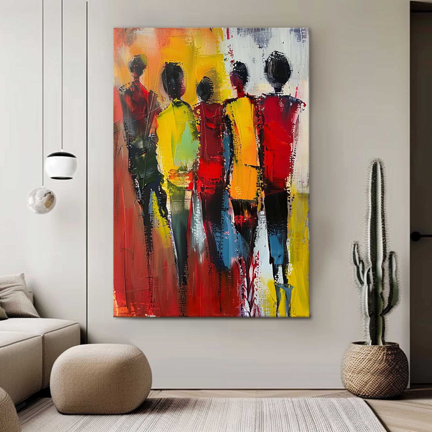 Bright Colors Character Outline Painting Original Abstract Wall Art Large Human Painting Framed Artwork