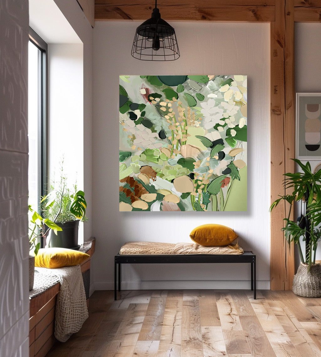 Square Contemporary Floral Painting Extra Large Textured Abstract Flower Paintings Original Framed Artwork