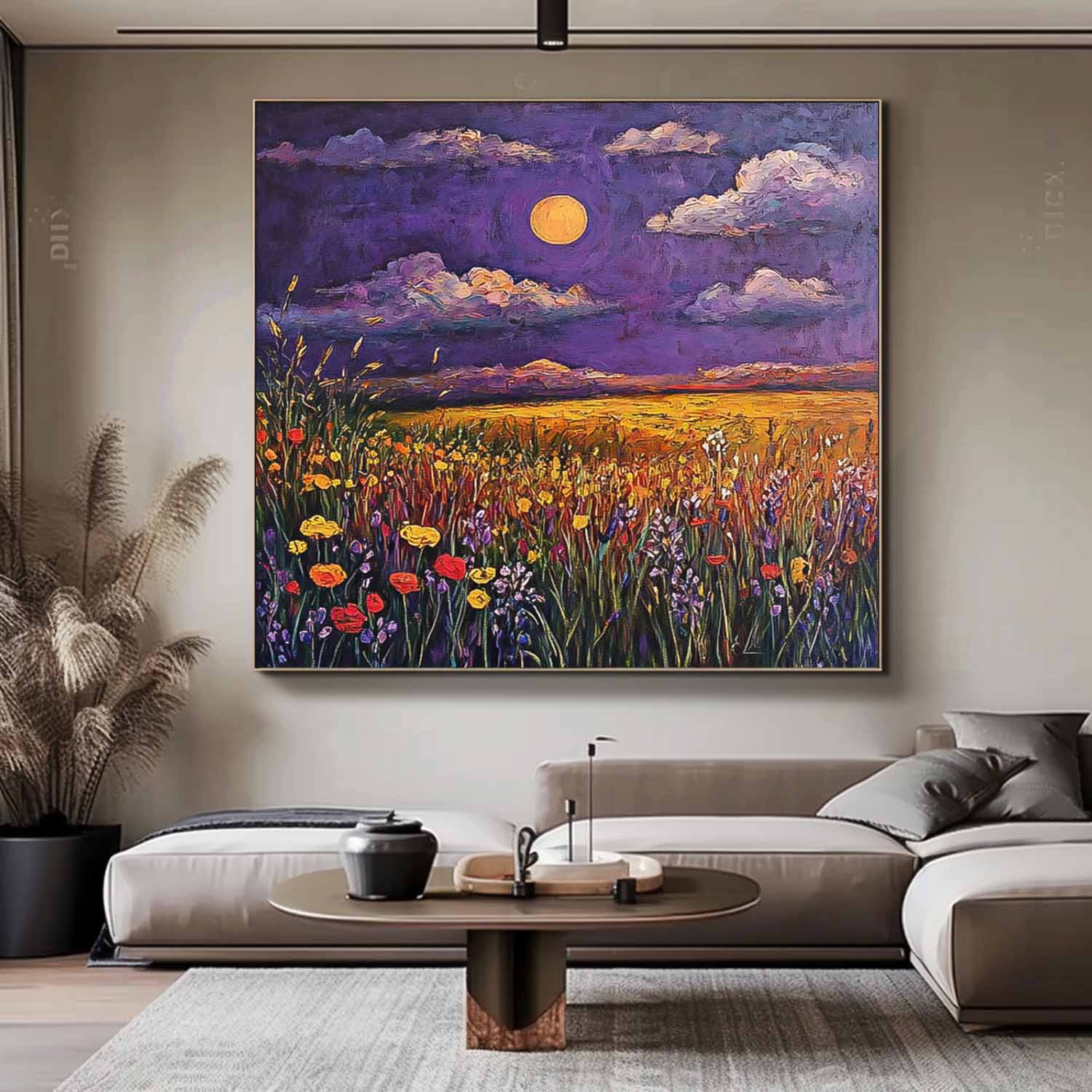 Abstract Purple Scenery Painting Original Landscape Oil Painting Large Spring Wall Art Living Room Decor