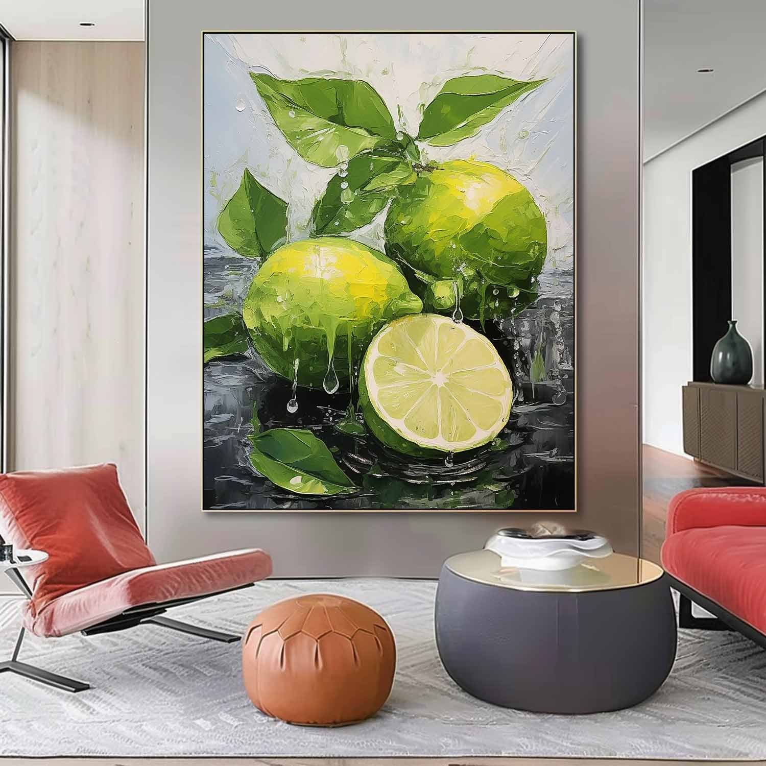 Bright Color Fruit Acrylic Painting Large Lime Original Artwork Abstract Still Life Painting On Canvas Gift