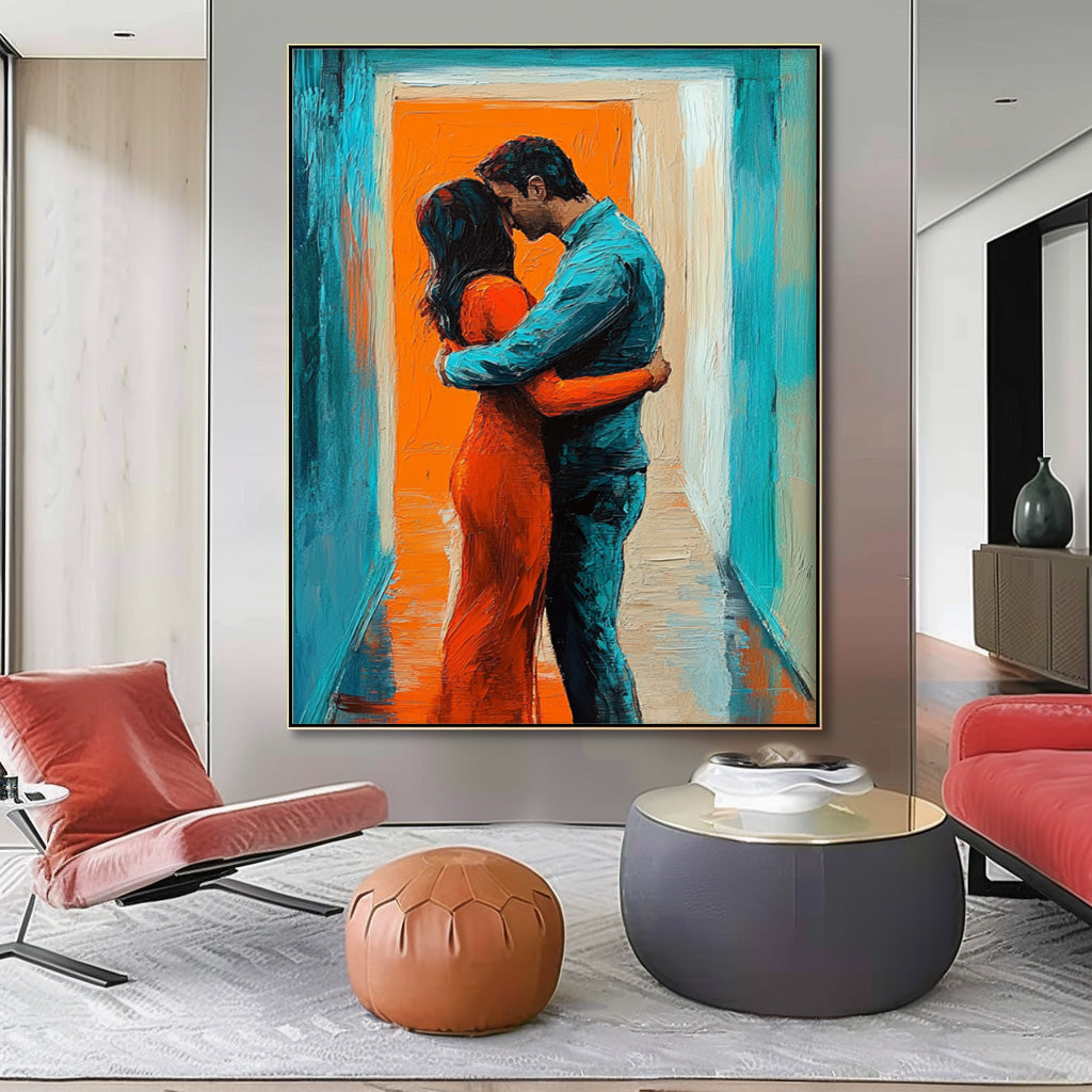 Colorful Texture Lovers Embrace Abstract Wall Art Large Portrait Artwork Original Figure Acrylic Painting