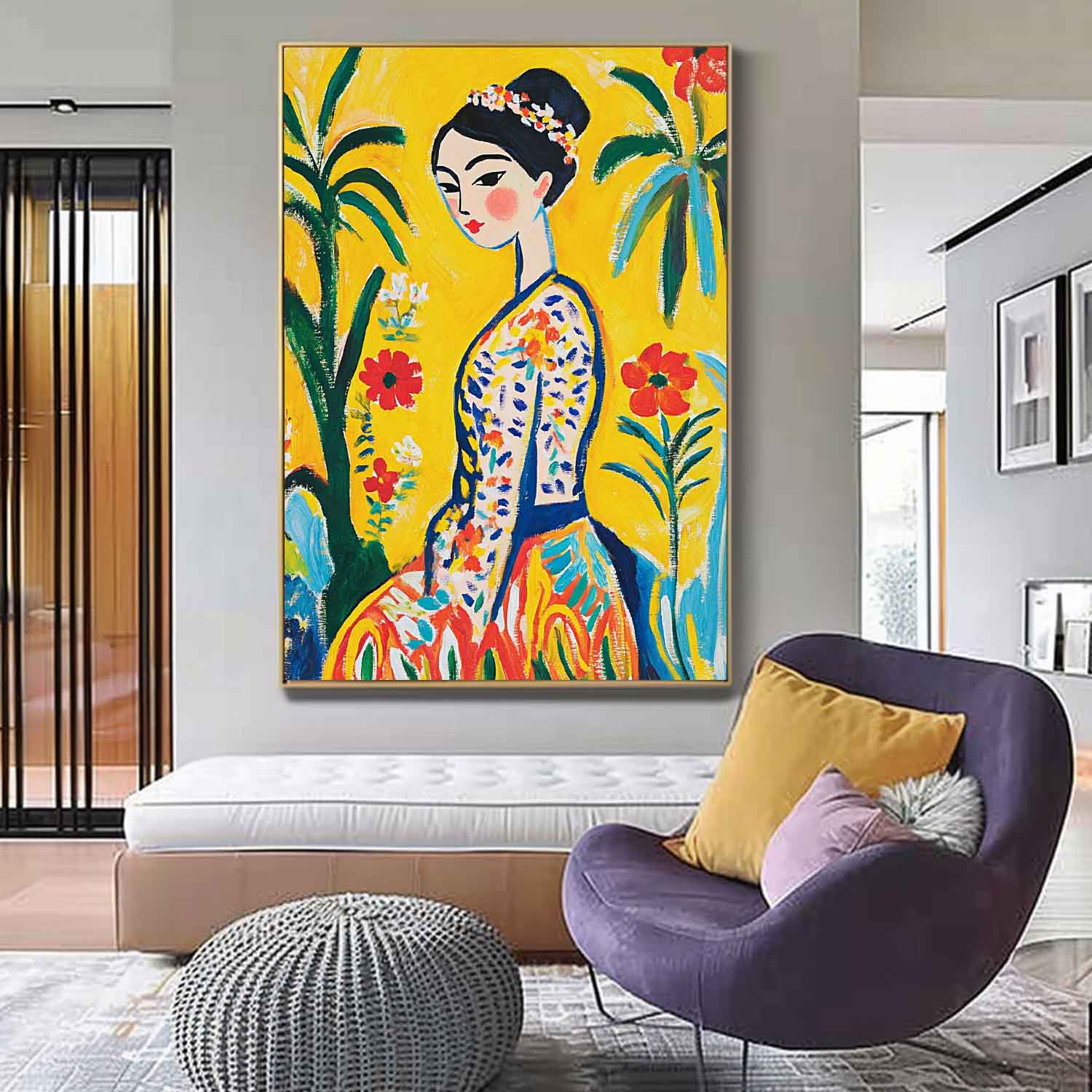 Lady In Gold Painting Artwork Cute Girl In A Romantic Vintage Style Gorgeous Original Modern Wall Art