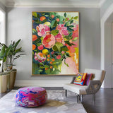 Custom Painting Boho Wall Decor Abstract Peony Flower Oil Painting on Canvas Large Original Watercolor Flowers Art