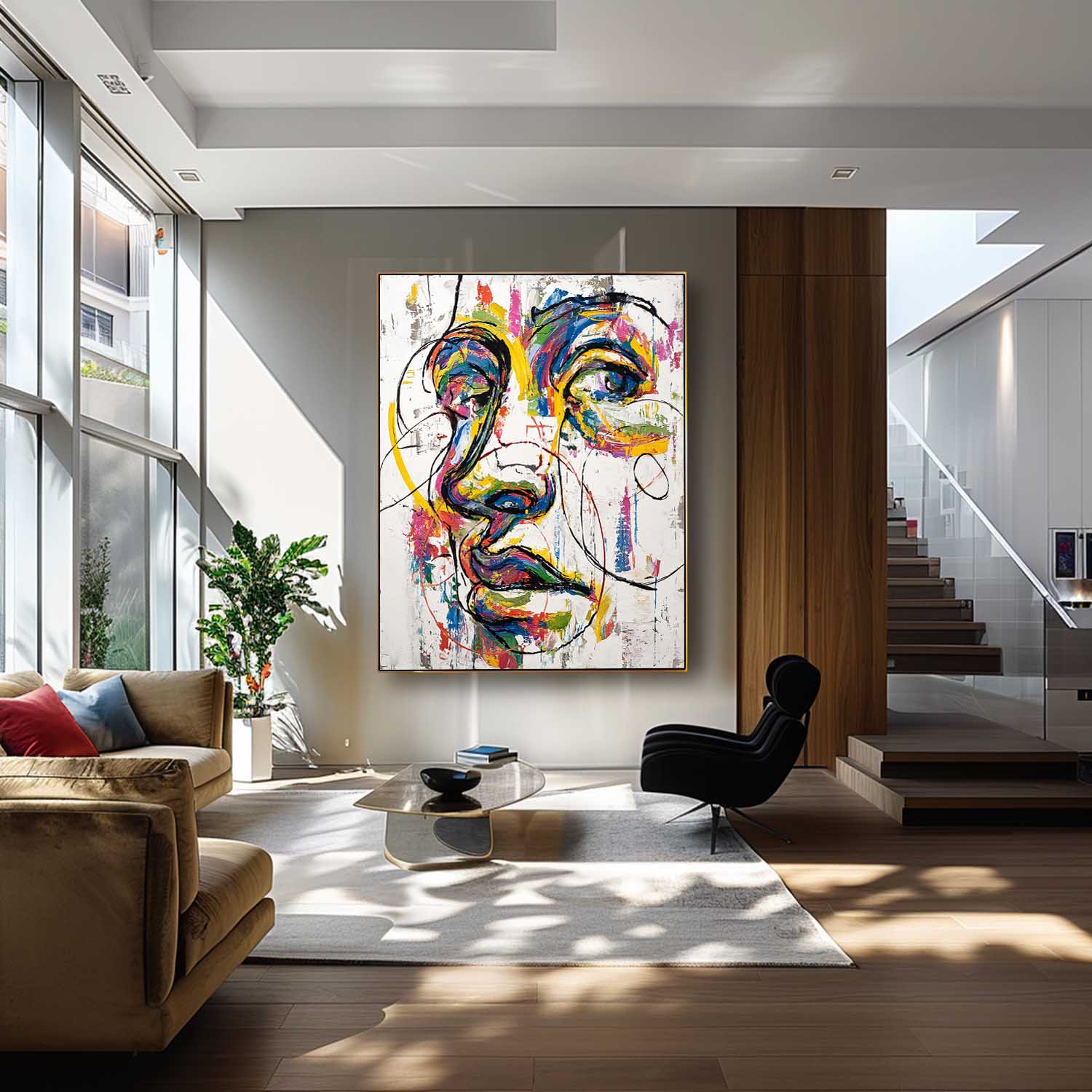Large People Wall Art Color Abstract Side Face Oil Painting Canvas Original Facial Features Artwork