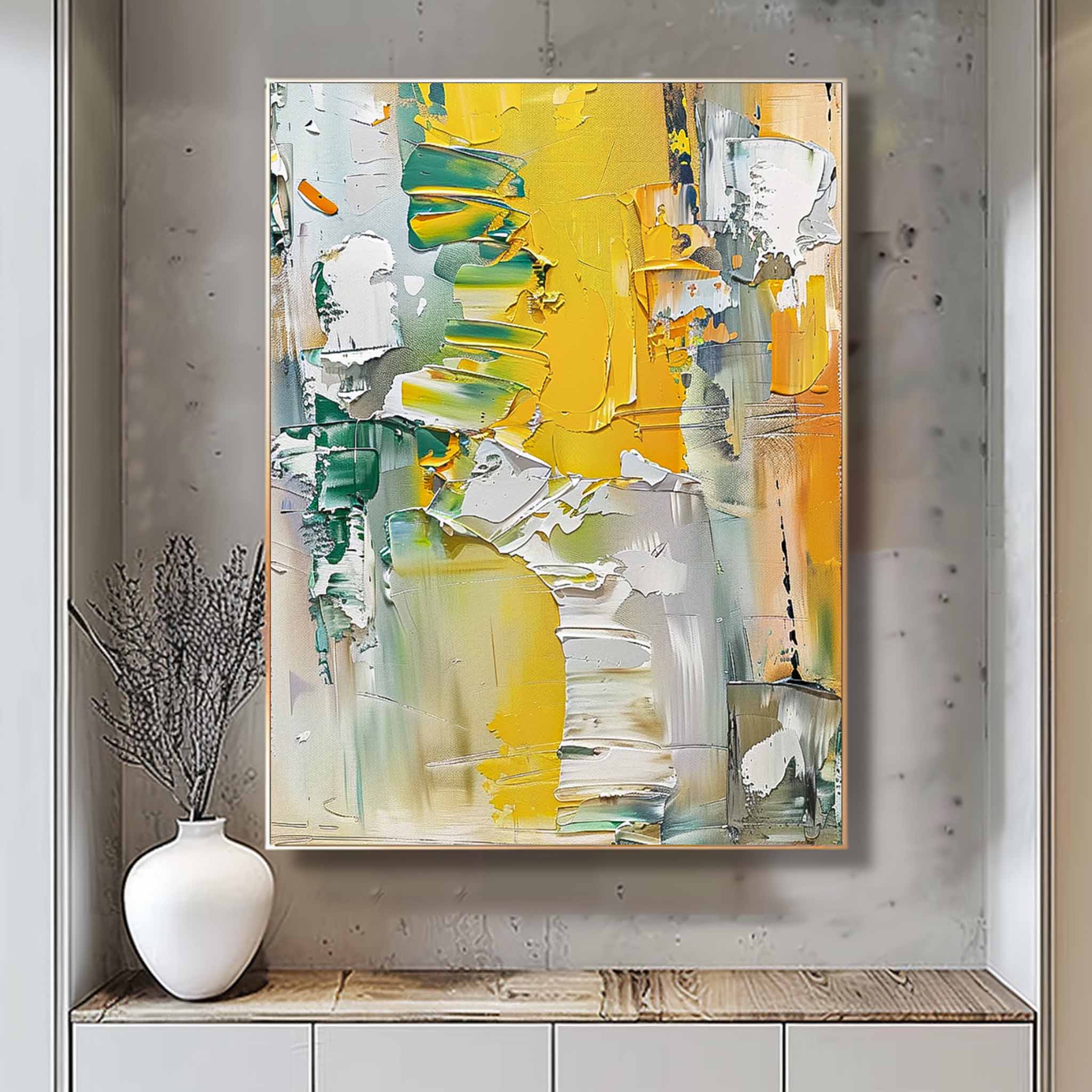 Vibrant Yellow Thick Texture Large Art Modern Abstract Artwork Original Oil Painting On Canvas Home Decor