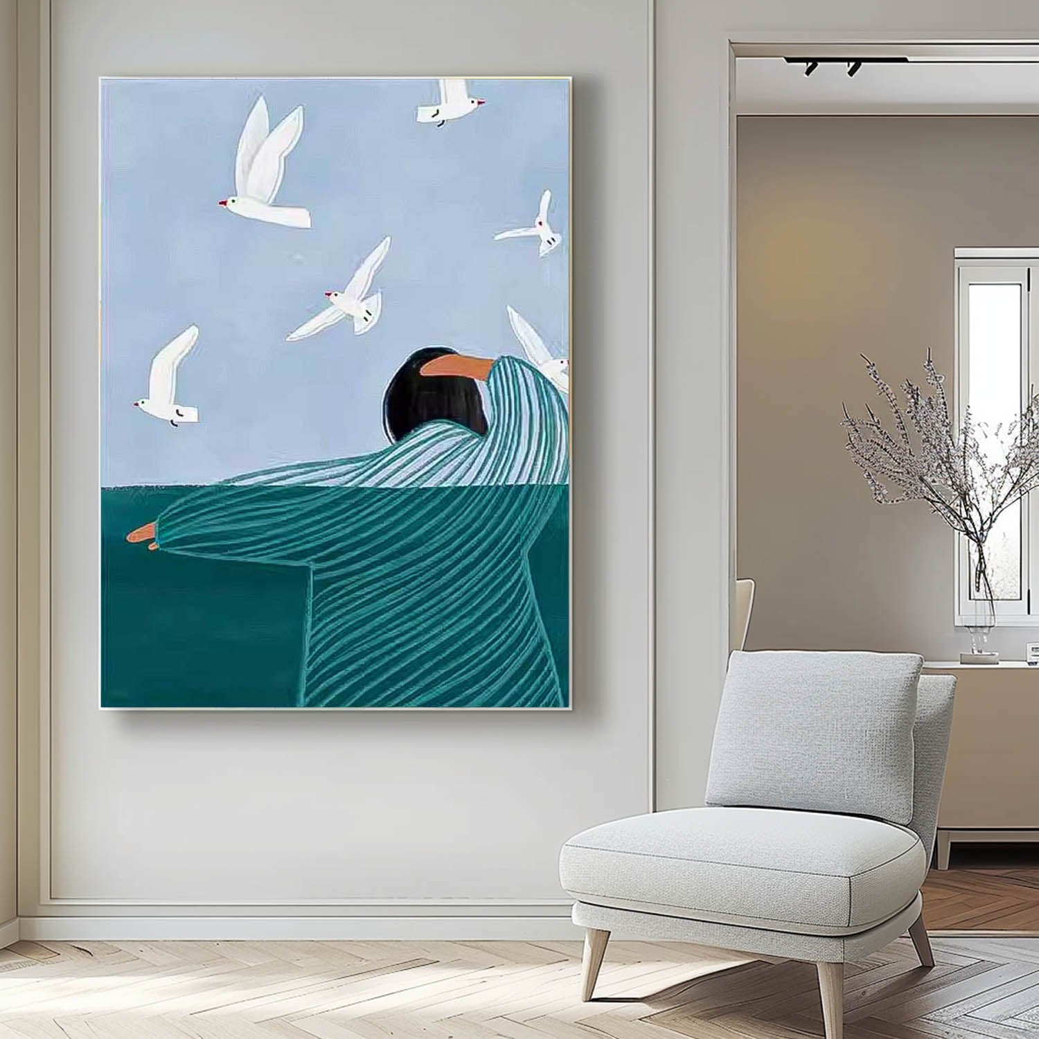 Abstract Child Back View Oil Painting On Canvas Original Line Wall Art Modern Impressionism Art For Children's Room