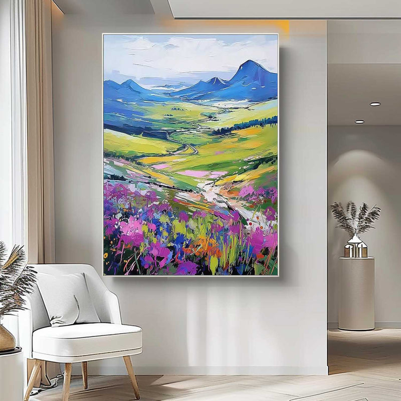 Impressionism Between Mountains And Fields Wall Art Large Landscape Abstract Acrylic Painting On Canvas