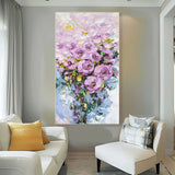 Vibrant Purple Long Version Large Abstract Oil Painting Original Rose Flower Wall Art Painting Home Decor
