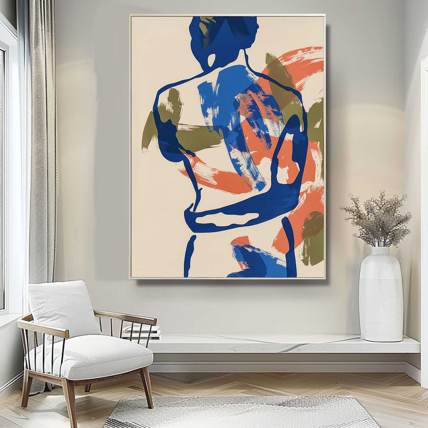 Original Abstract Color Body Line Outline Wall Art Figure Back Contour Acrylic Painting Minimalism Artwork