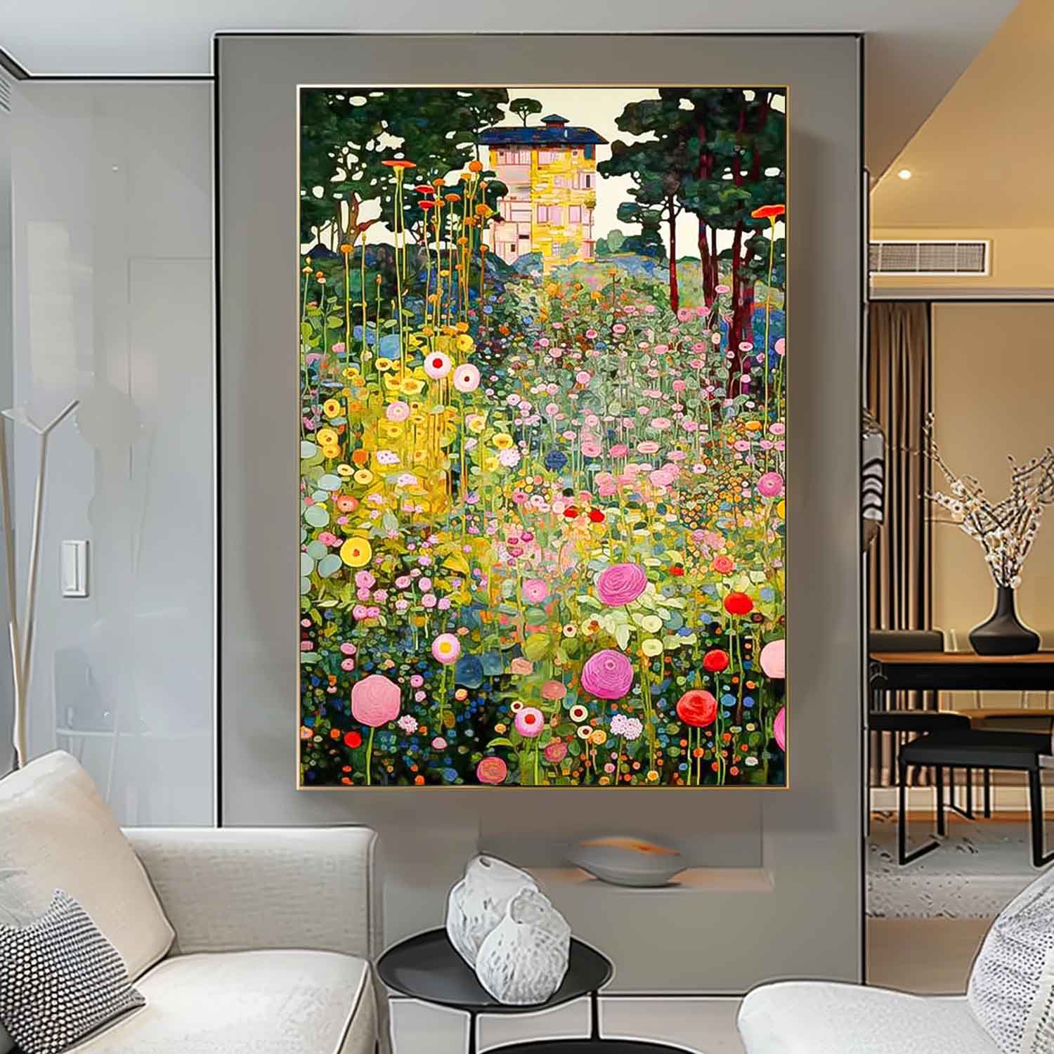 Dreamlike Contemporary Colorful Flower Wall Art Abstract Acrylic Painting On Canvas Large Cute Floral Artwork