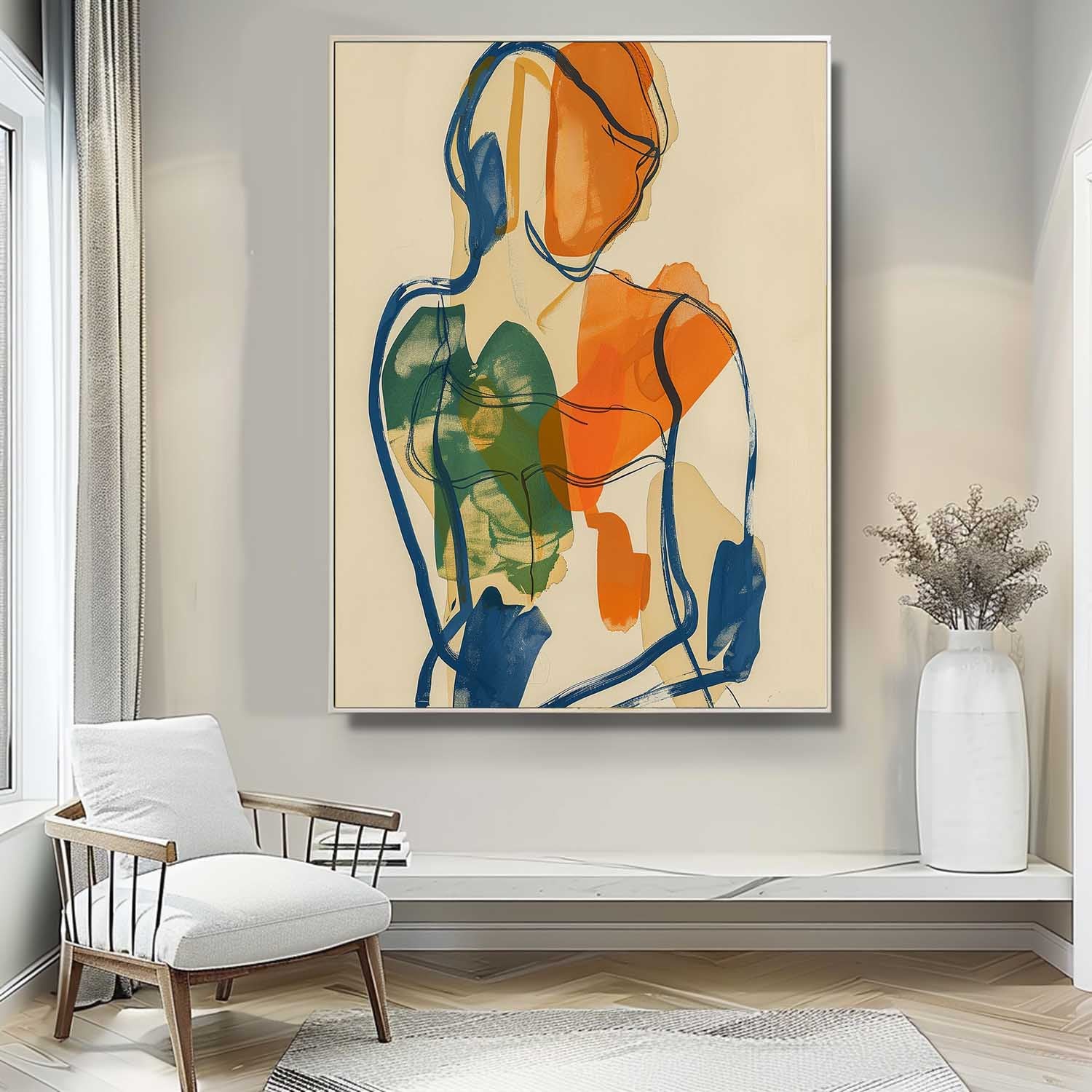Bright Colors Original Abstract Body Line Outline Wall Art Figure Back Contour Acrylic Painting Minimalism Artwork