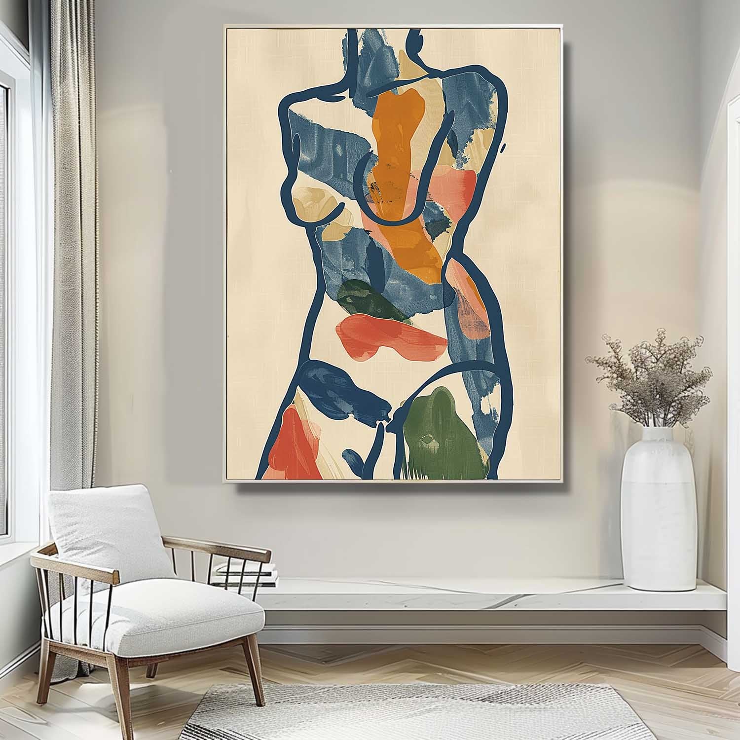 Figure Contour Acrylic Painting Minimalism Graffiti Oil painting Colors Original Abstract Body Line Outline Wall Art