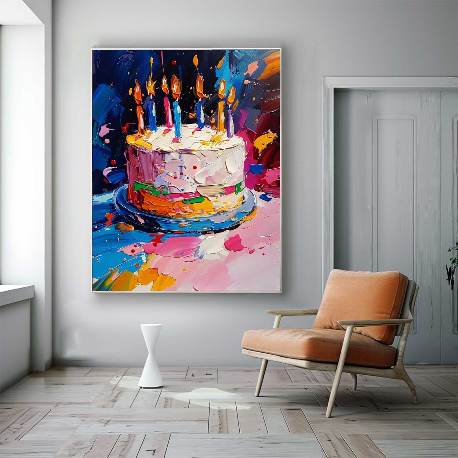 Big Original Artwork Abstract Still Life Painting On Canvas Colorful Cream Cake Acrylic Painting Birthday Gift