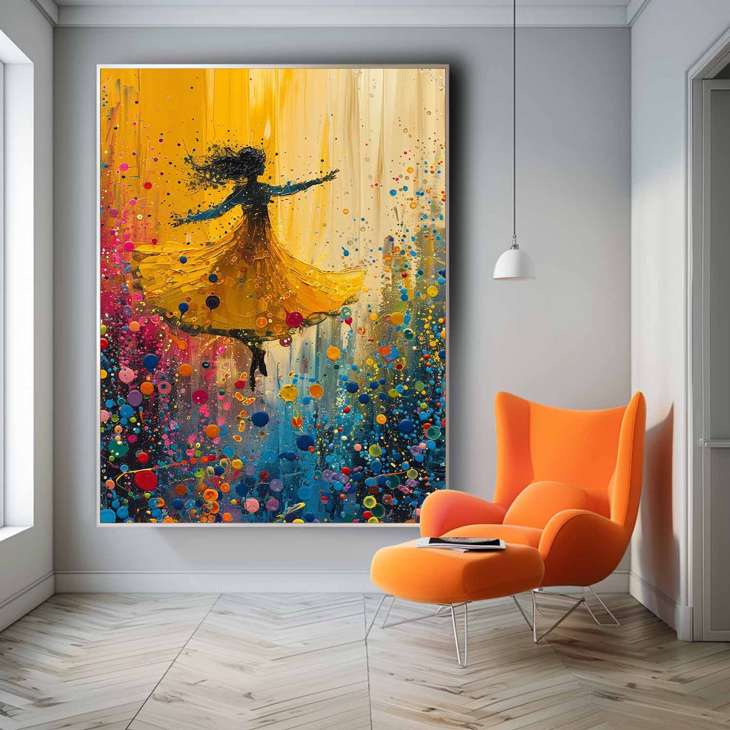 Gorgeous Original Modern Ballet Girl Wall Art Colorful Artwork Big Multicolor Girl Daning Painting Framed