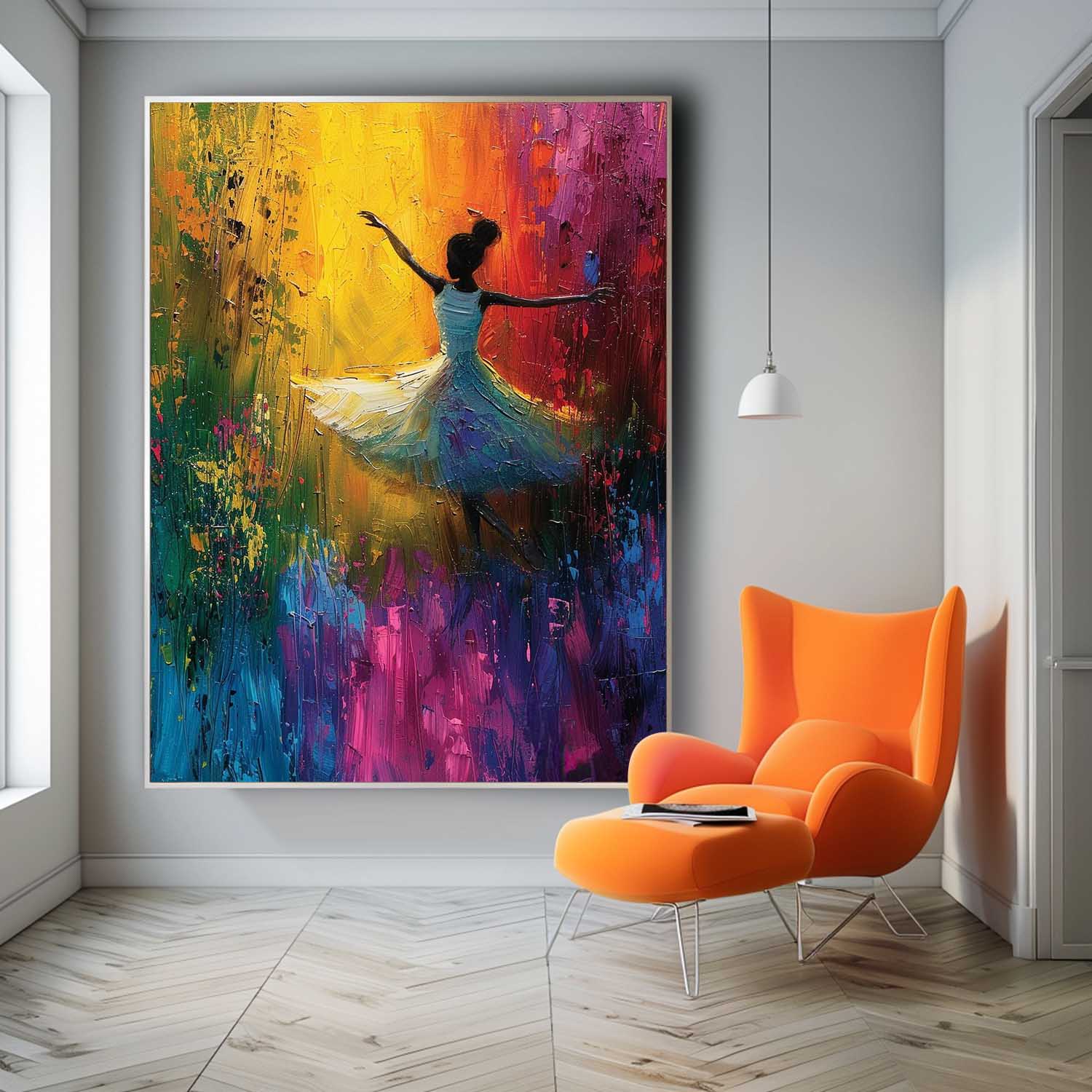 Original Modern Ballet Girl Wall Art Colorful Artwork Big Multicolor Gorgeous Girl Daning Painting Framed