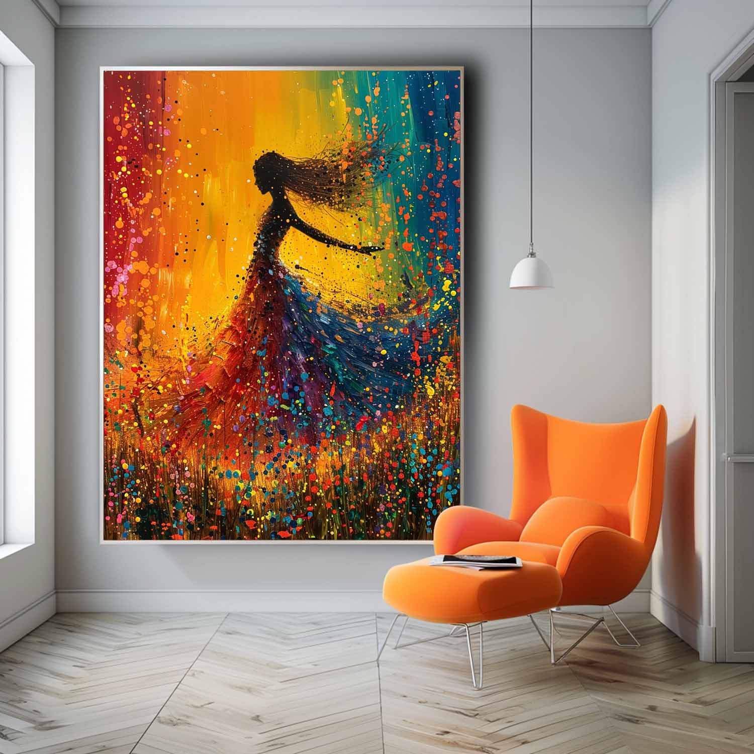Colorful Artwork Original Modern Ballet Girl Wall Art Big Multicolor Gorgeous Girl Daning Painting Framed