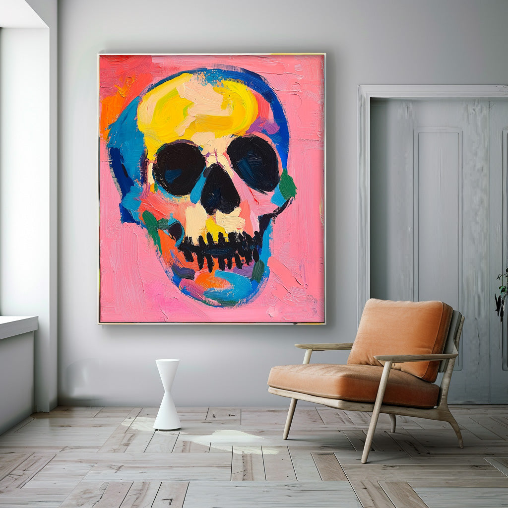 Large Acrylic Painting Lovely Skeleton Painting Colorful Original Head Abstract Wall Art Unique Home Decor