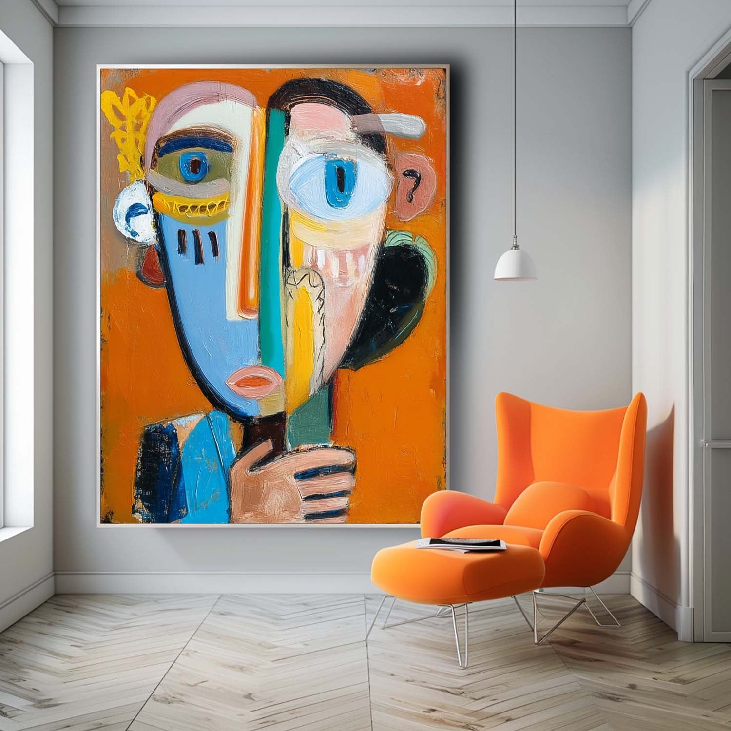 Abstract Portrait Oil Painting On Canvas Large People Wall Art Original Humor Face Painting For Living Room