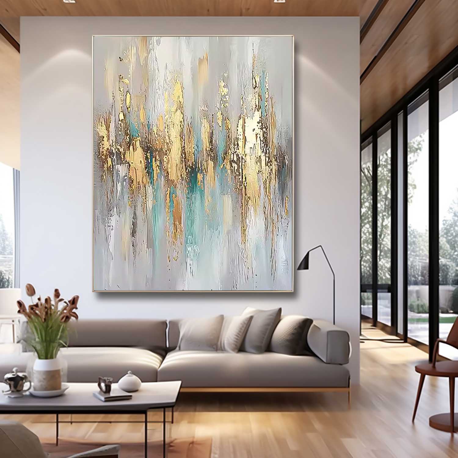 Large Modern Acrylic Painting On Canvas Gold Texture Abstract Oil Painting High Quality Original Artwork