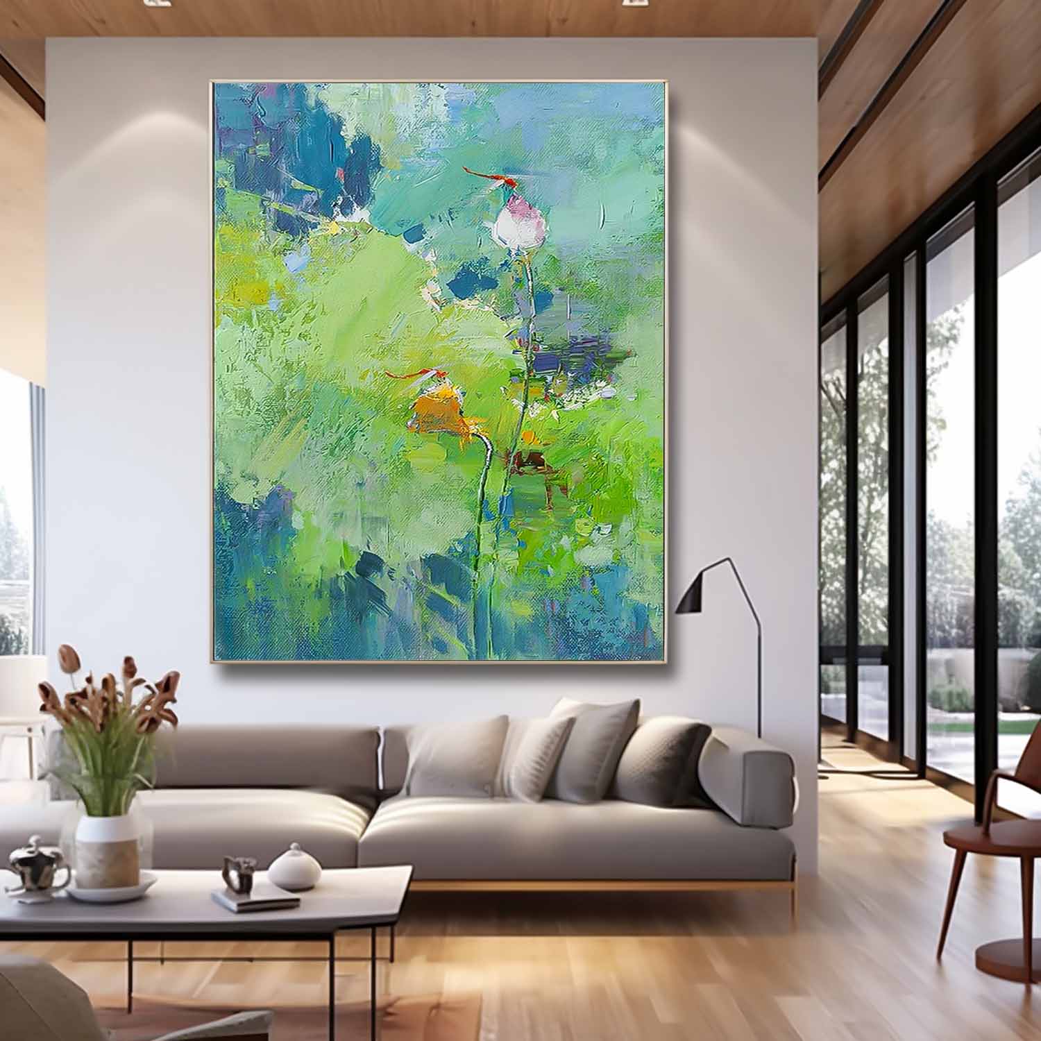 Large Bud Floral Textured Abstract Acrylic Wall Art Impressionism Abstract Dragonfly Painting Framed For Sale