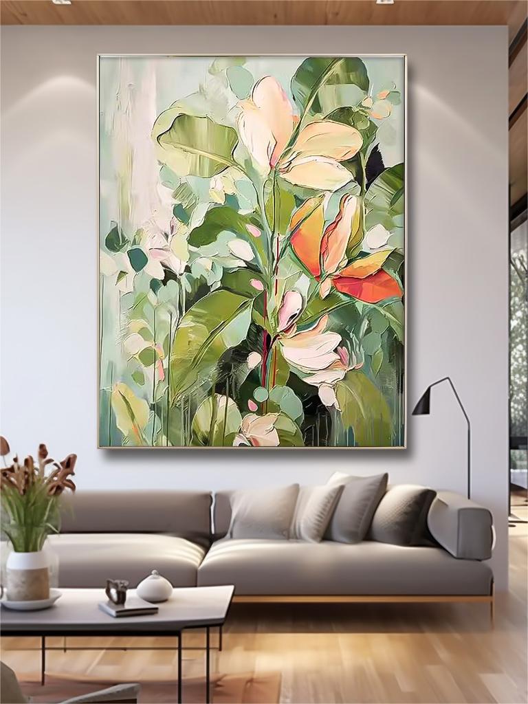 Large Modern Floral painting Impressionist Flower Paintings Beautiful Green Flower Painting For Living Room