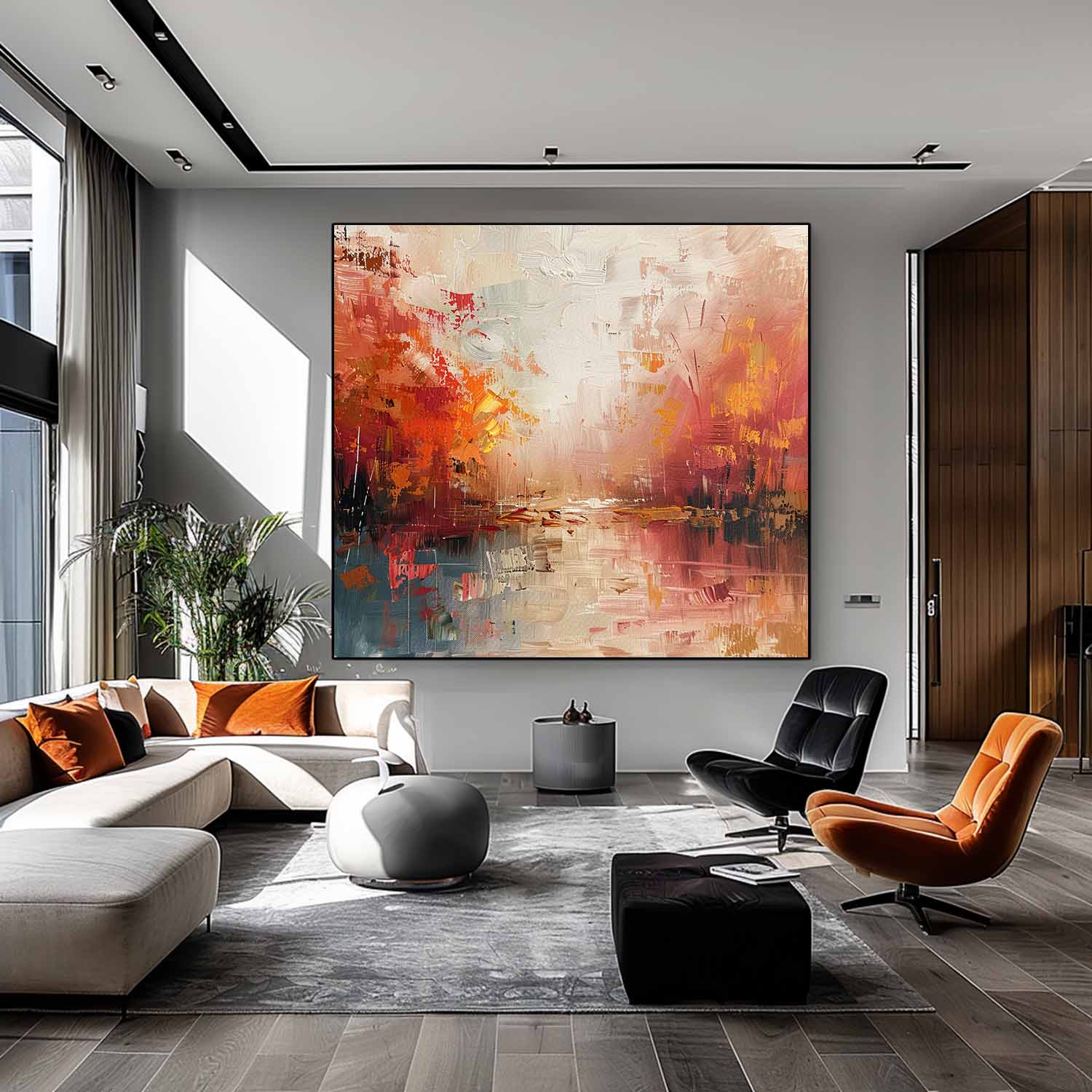 Red Abstract Landscape Oil Painting On Canvas Framed Texture High Quality Wall Art Original Scenery Artwork