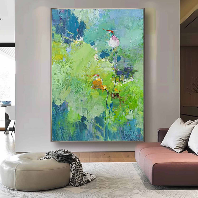 Large Bud Floral Textured Abstract Acrylic Wall Art Impressionism Abstract Dragonfly Painting Framed For Sale