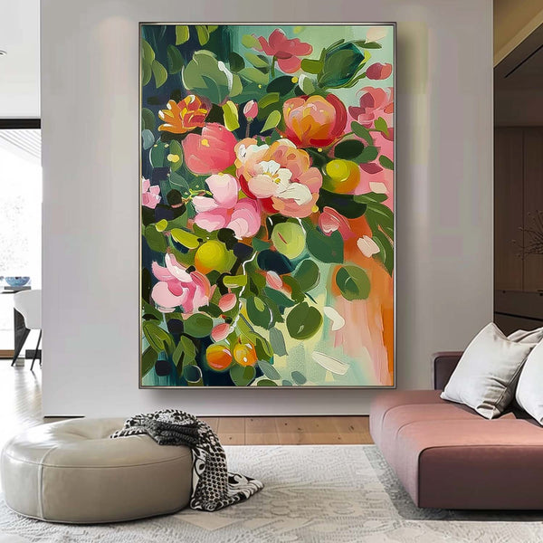 Abstract Peony Flower Oil Painting on Canvas Large Original Watercolor Flowers Art Custom Painting Boho Wall Decor