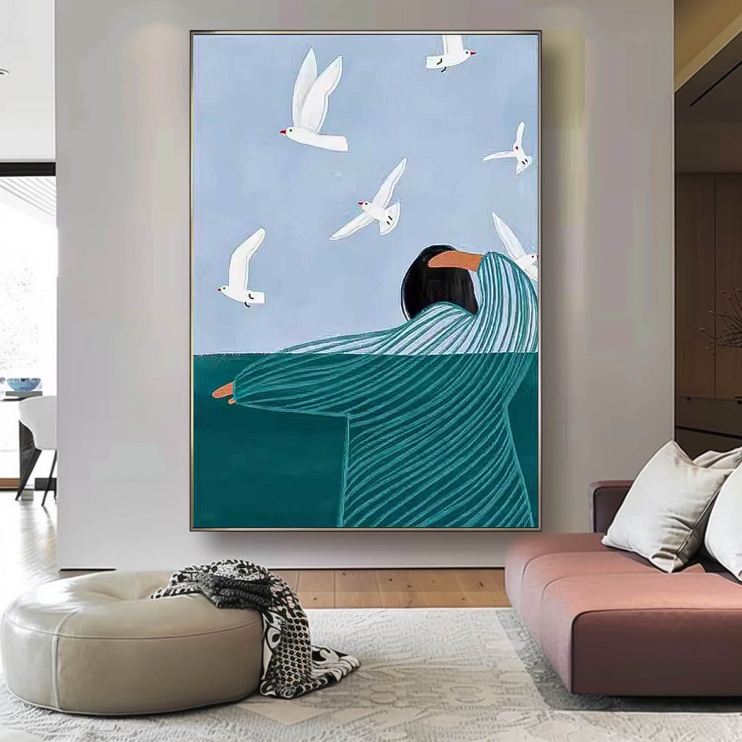 Abstract Child Back View Oil Painting On Canvas Original Line Wall Art Modern Impressionism Art For Children's Room