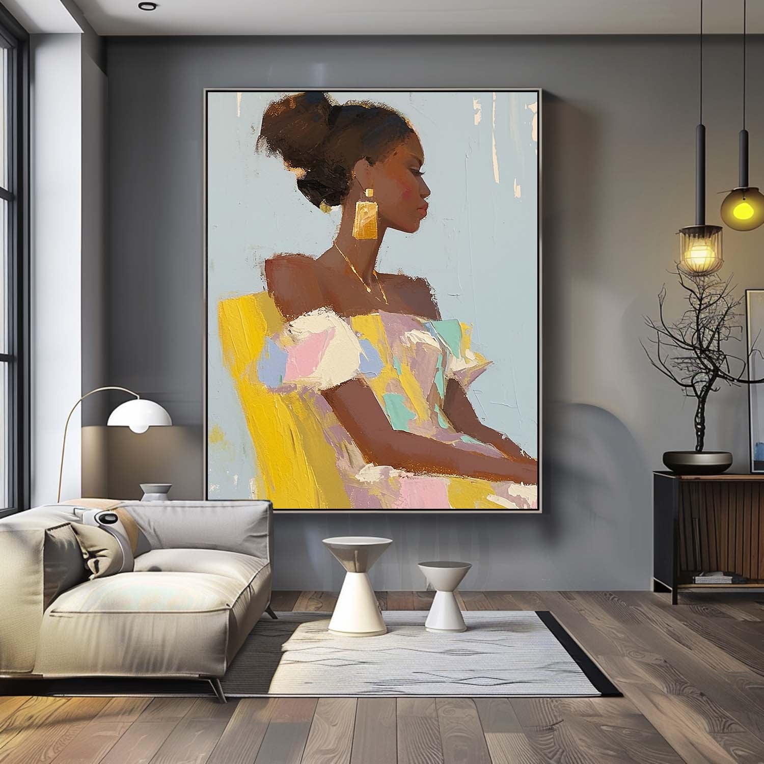 Minimalism Colorful Abstract Artwork Original Elegant Woman Wall Art Vibrant Large Figure Painting Gift