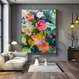 Abstract Flower Oil Painting on Canvas Large Original Watercolor Flowers Art Custom Painting Boho Wall Decor