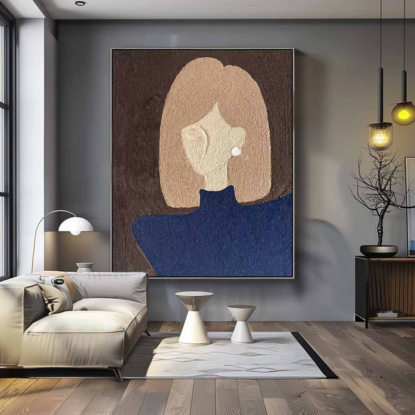 Abstract Character Image oil Painting On Canvas Original Short Hair Girl Wall Art Minimalist Modern Nordic Style