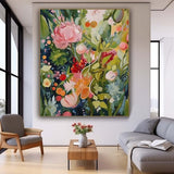 Original Green Flower Wall Art Abstract Boho Modern Floral Acrylic Painting On Canvas Living Room Wall Decor