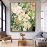 Abstract Flower Oil Painting on Canvas Large Original Minimalist Green Floral Art Custom Painting Boho Wall Decor