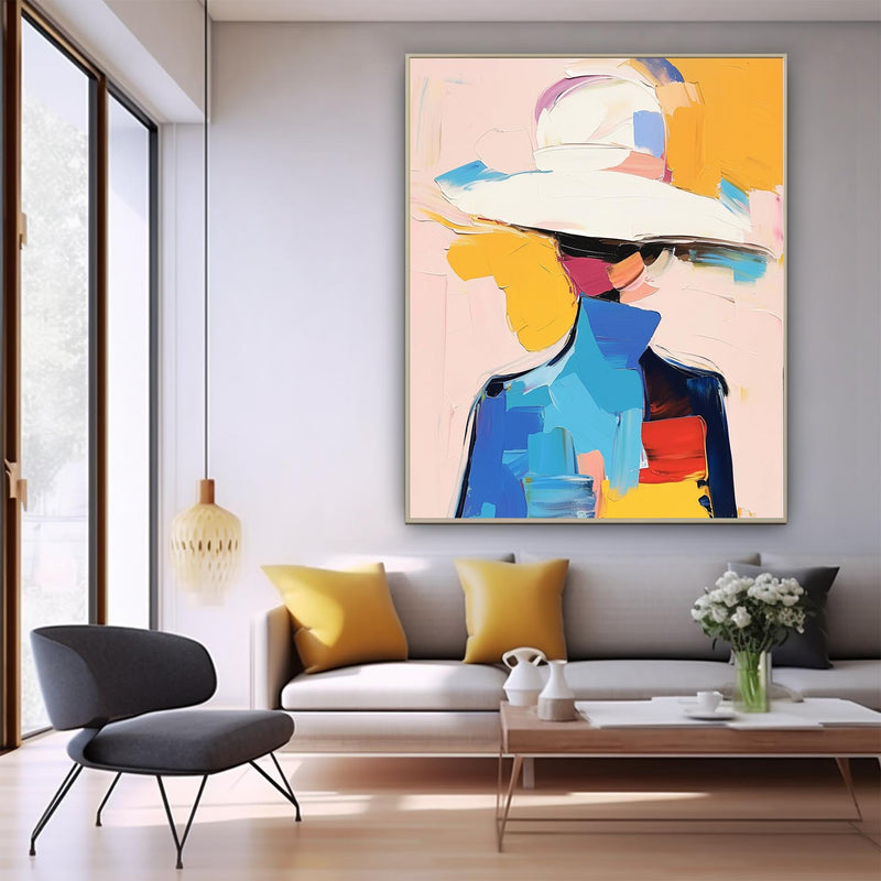 Large Face Figurative Wall Art Bright Colors Texture Portrait Original Painting Canvas For Living Room